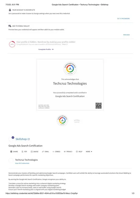 Google Ads Search certification